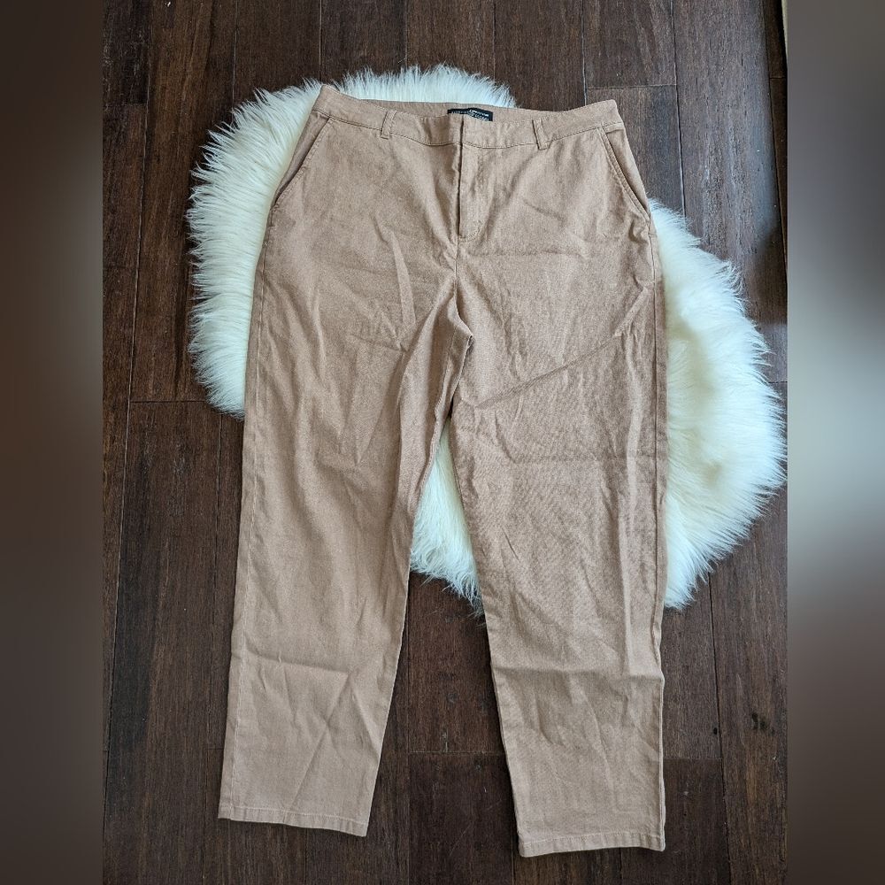 Peruvian Connection Linen Blend Beige Khaki Tan Wide Straight Leg Pants 12